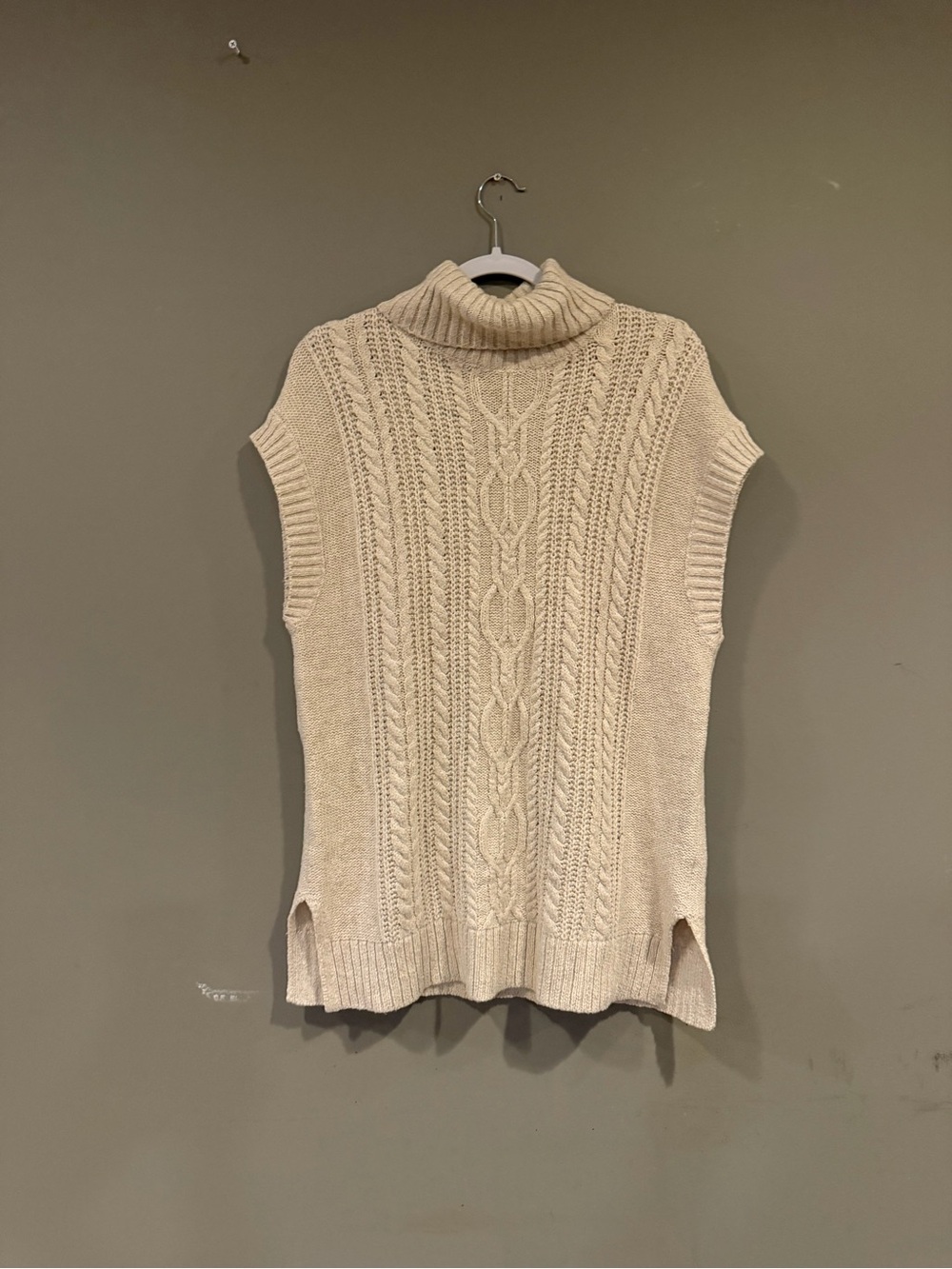 Sleeveless Cable Knit Turtleneck Sweater Vest in Cream - Picture 2 of 5